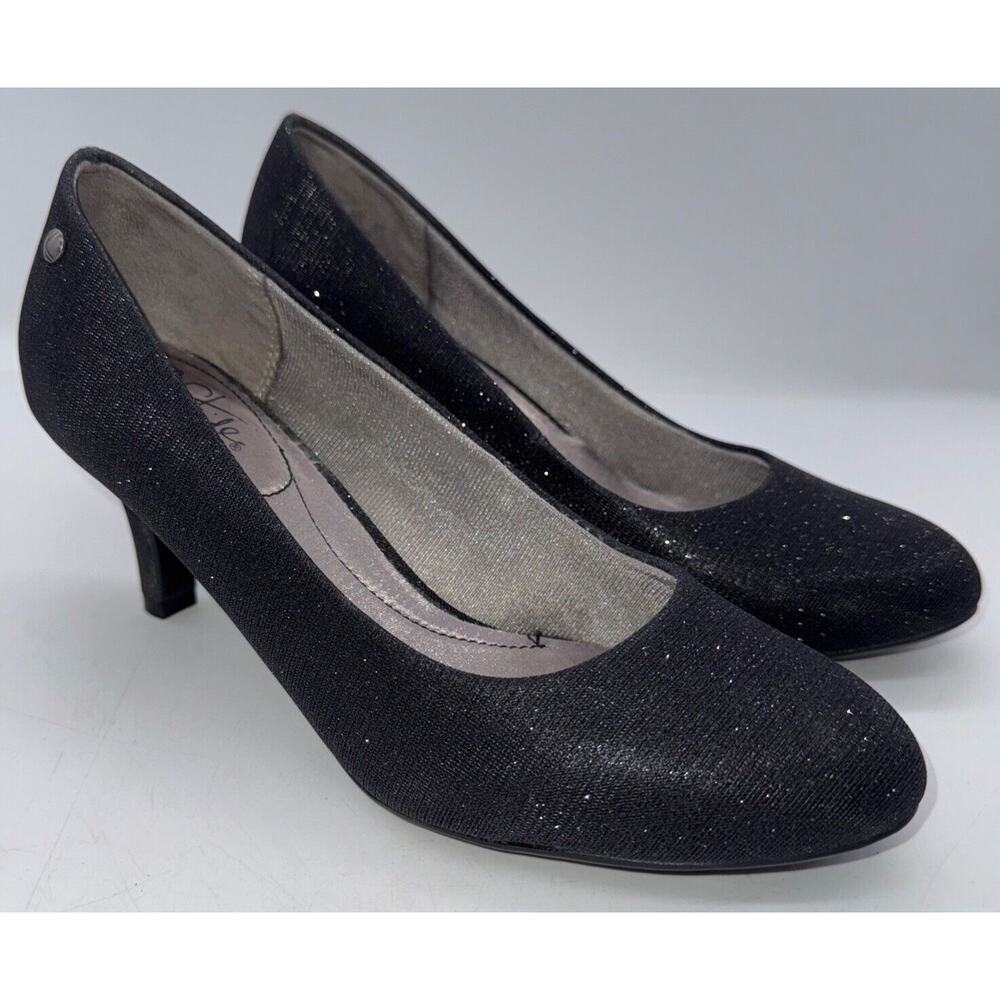 Life Stride Sparkly Black Heels Womens Sz 8.5 Wide Classic Pumps Slip On